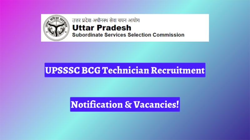 UPSSSC BCG Technician Recruitment